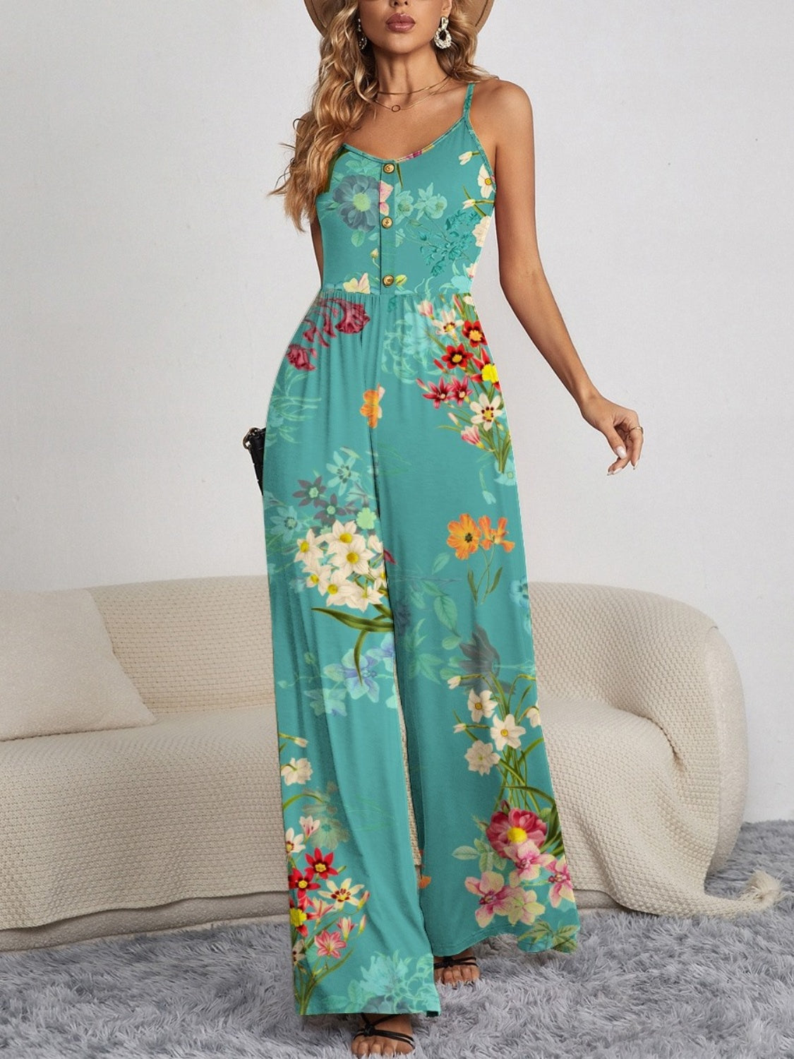 Paisley Spaghetti Strap Wide Leg Jumpsuit