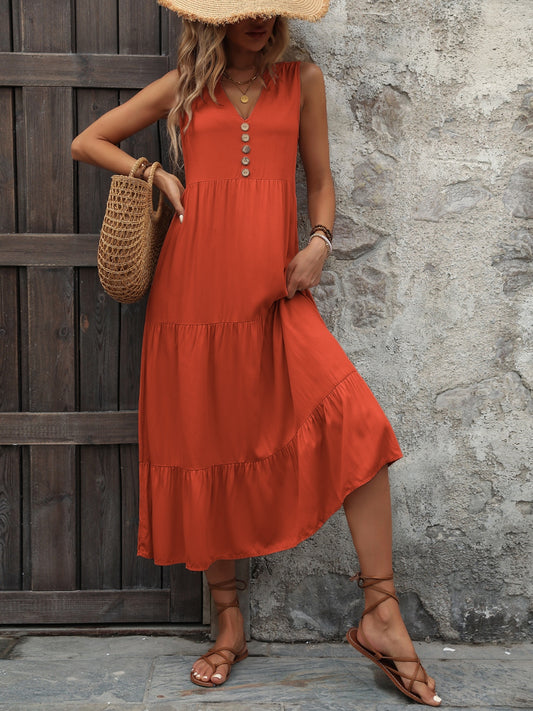 Chic Chic Button Notched Sleeveless Dress Orange