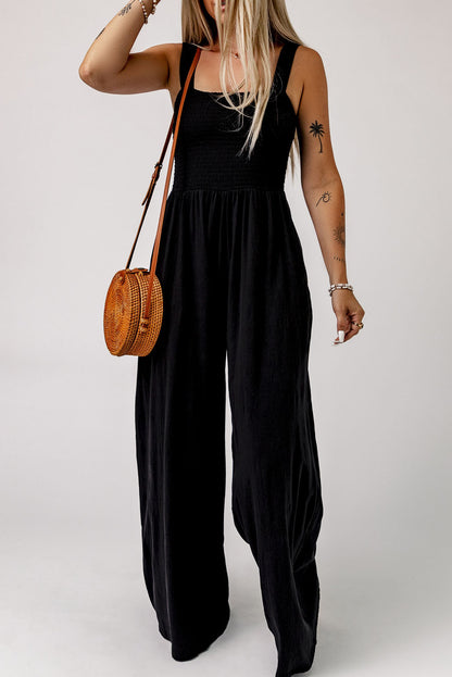 Gotta Go Wide Leg Jumpsuit with Pockets Black 