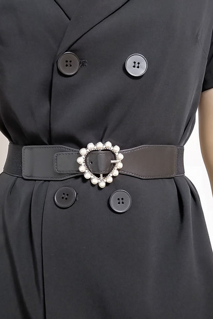 Chic Chic Pearl Heart Buckle Elastic Belt