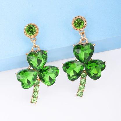 Rhinestone Alloy Lucky Clover Dangle Earrings