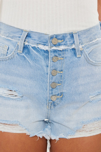 Chic Chic Distressed Button Fly Denim Shorts