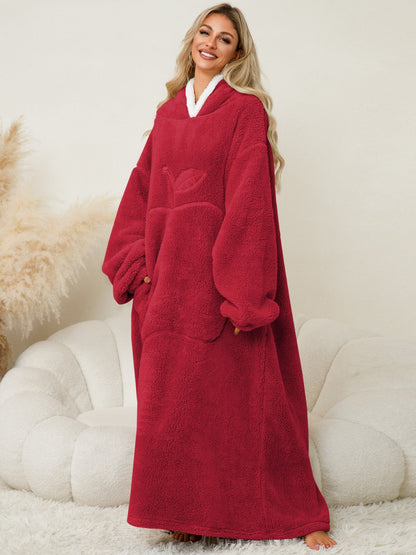 Pocketed Contrast Long Sleeve Hooded Lounge Dress red