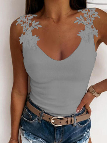 Full Size Lace Detail Scoop Neck Tank