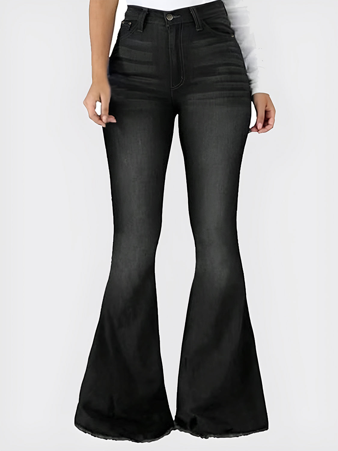 Raw Hem Flare Jeans with Pockets black 