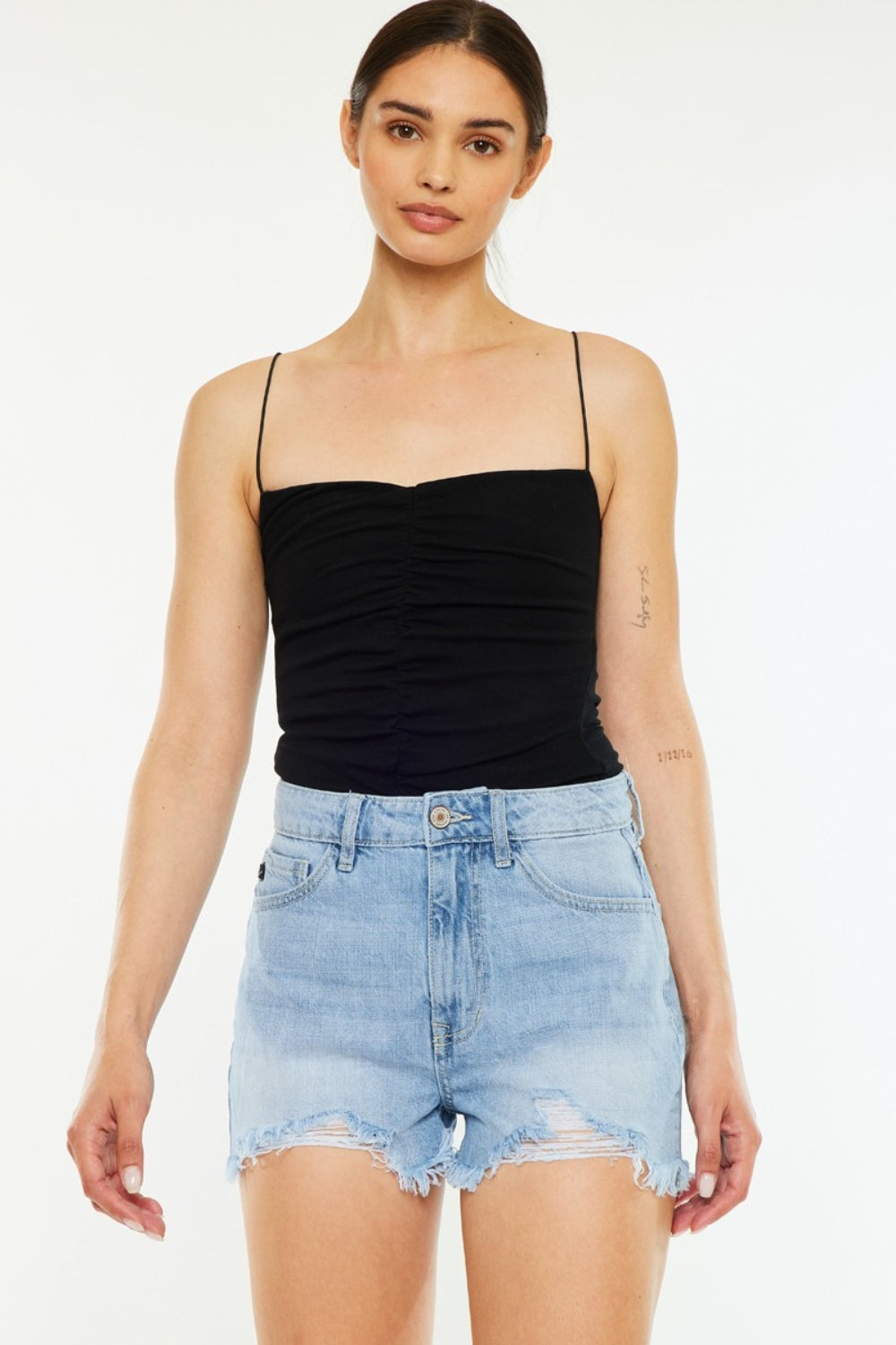 Chic Chic Raw Hem Distressed High Waist Denim Shorts