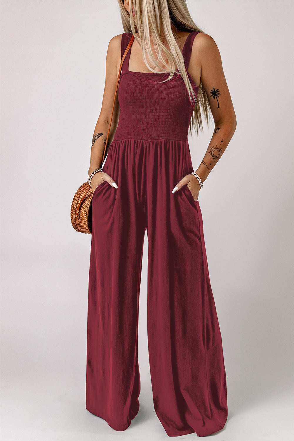 Gotta Go Wide Leg Jumpsuit with Pockets Wine