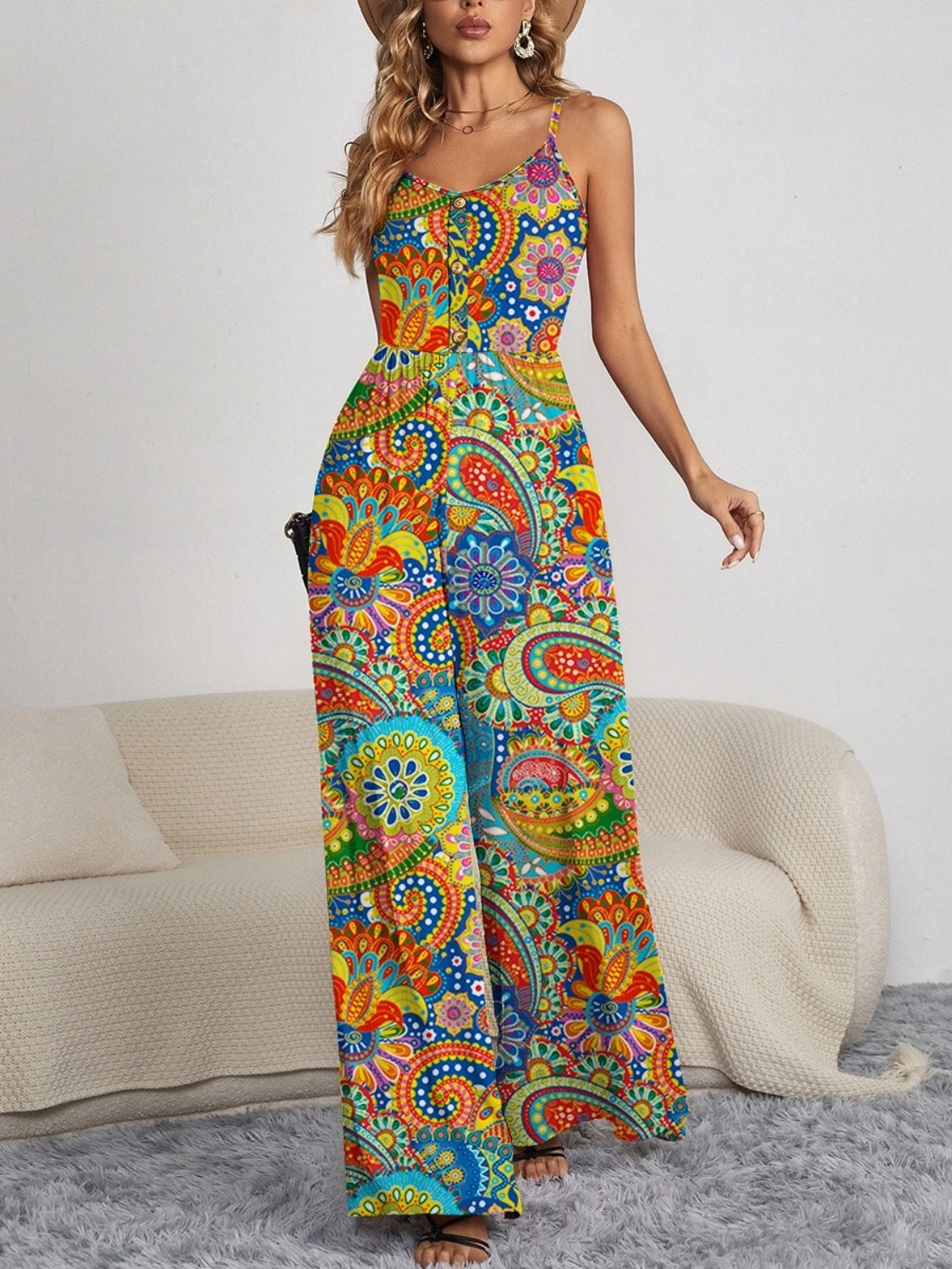 Paisley Spaghetti Strap Wide Leg Jumpsuit