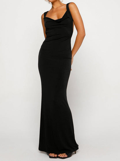 Chic Chic Backless Wide Strap Maxi Dress Black