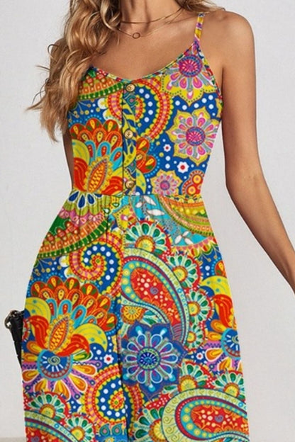 Paisley Spaghetti Strap Wide Leg Jumpsuit