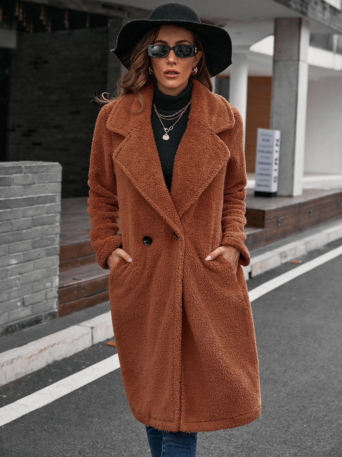 Plush Collared Neck Button Up Coat