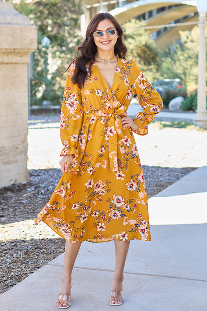 Chic Chic Full Size Floral Tie Back Flounce Sleeve Dress