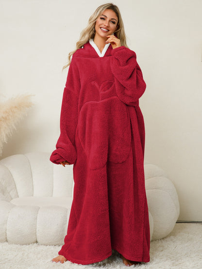 Pocketed Contrast Long Sleeve Hooded Lounge Dress red