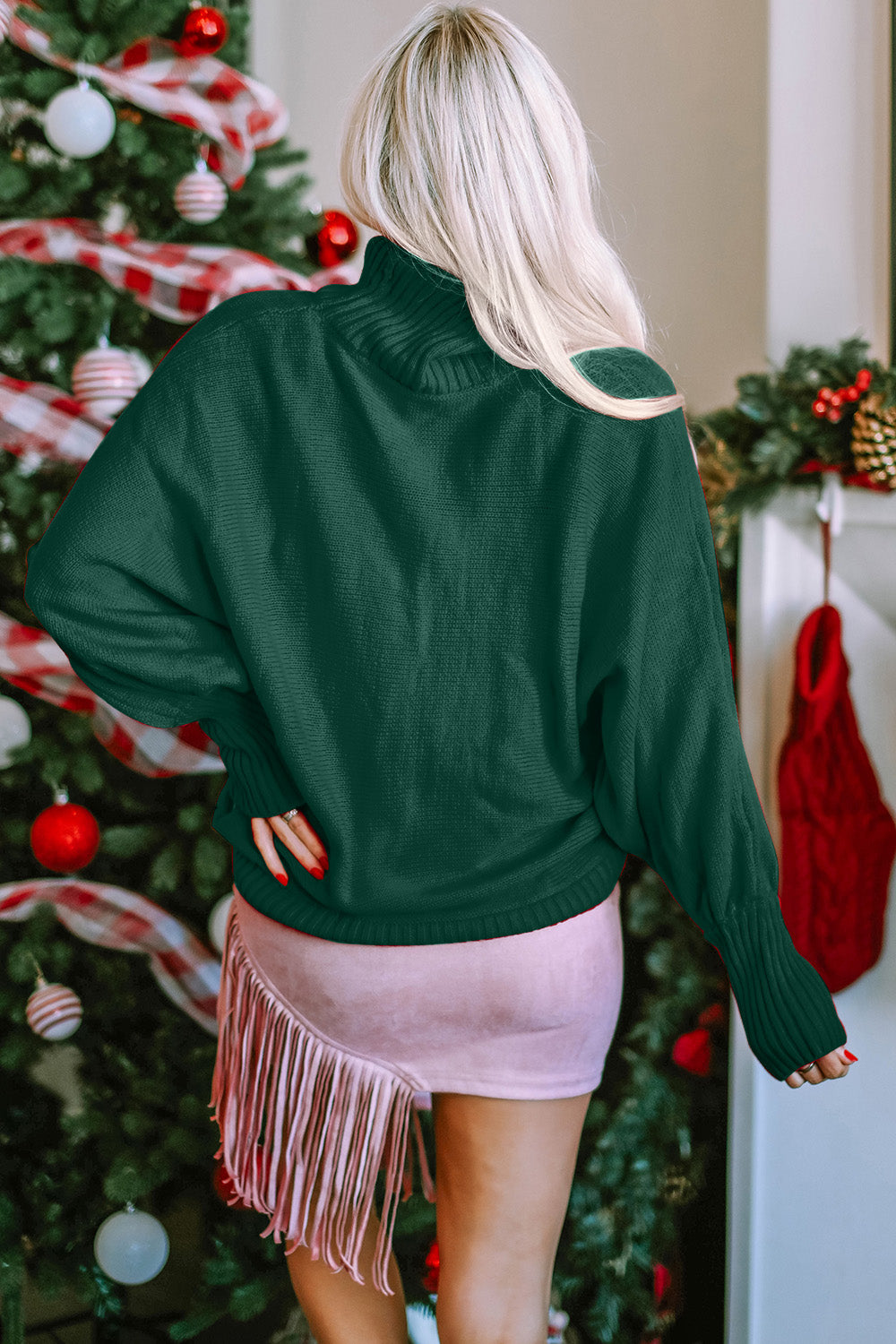 Merry Turtleneck Long Sleeve Sweater green back Chic Chic Boutique 