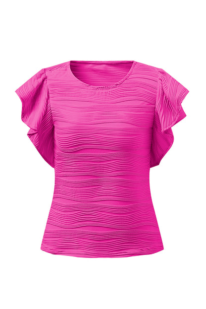 Chic Chic Round Neck Cap Sleeve Top Pink