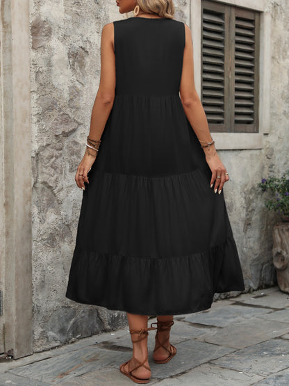 Chic Chic Button Notched Sleeveless Dress black