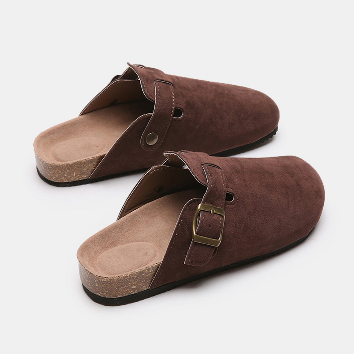 Suede Closed Toe Buckle Slide brown