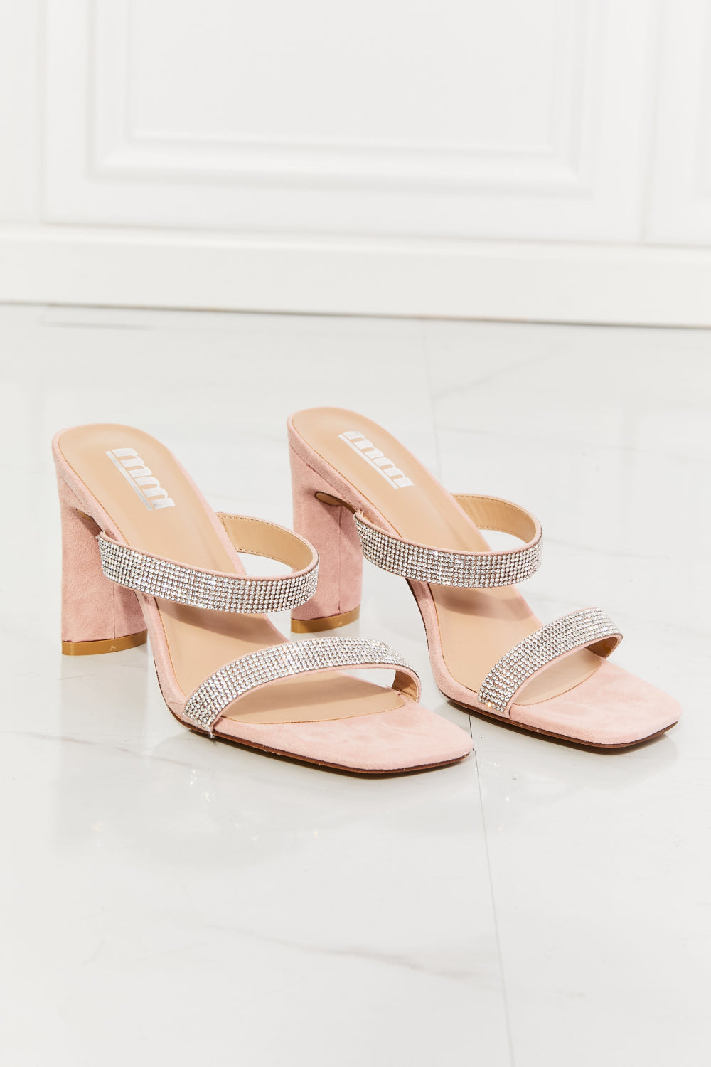 Chic Chic Sparkle Rhinestone Block Heel Sandal in Pink