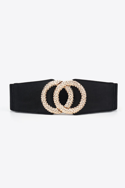 Circle Buckle Elastic Wide PU Belt