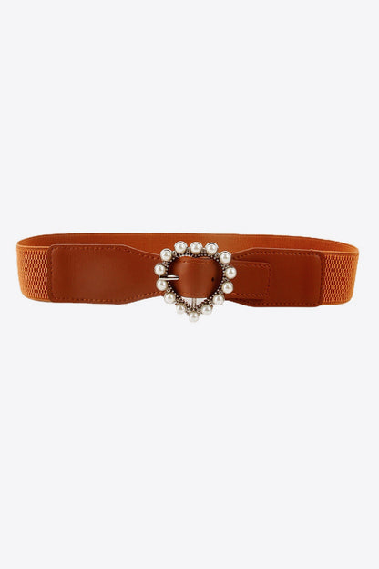 Chic Chic Pearl Heart Buckle Elastic Belt