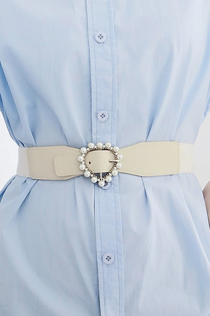 Chic Chic Pearl Heart Buckle Elastic Belt