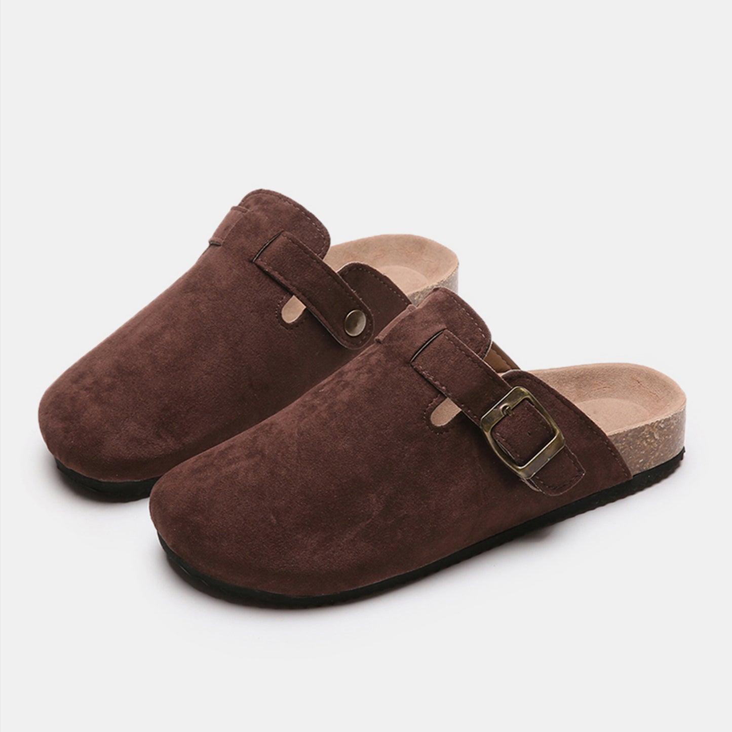 Suede Closed Toe Buckle Slide brown 