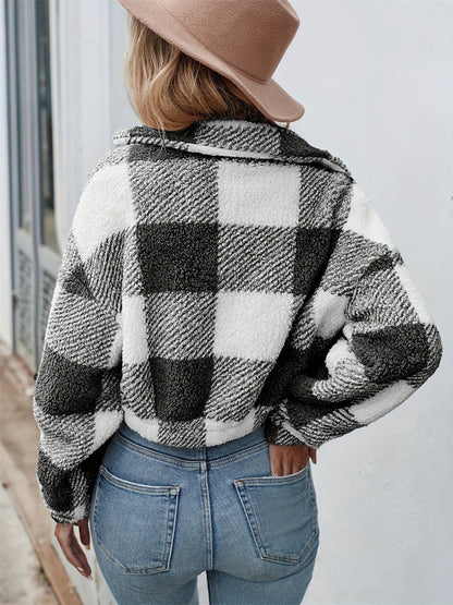 Plaid Zip Up Long Sleeve Outerwear