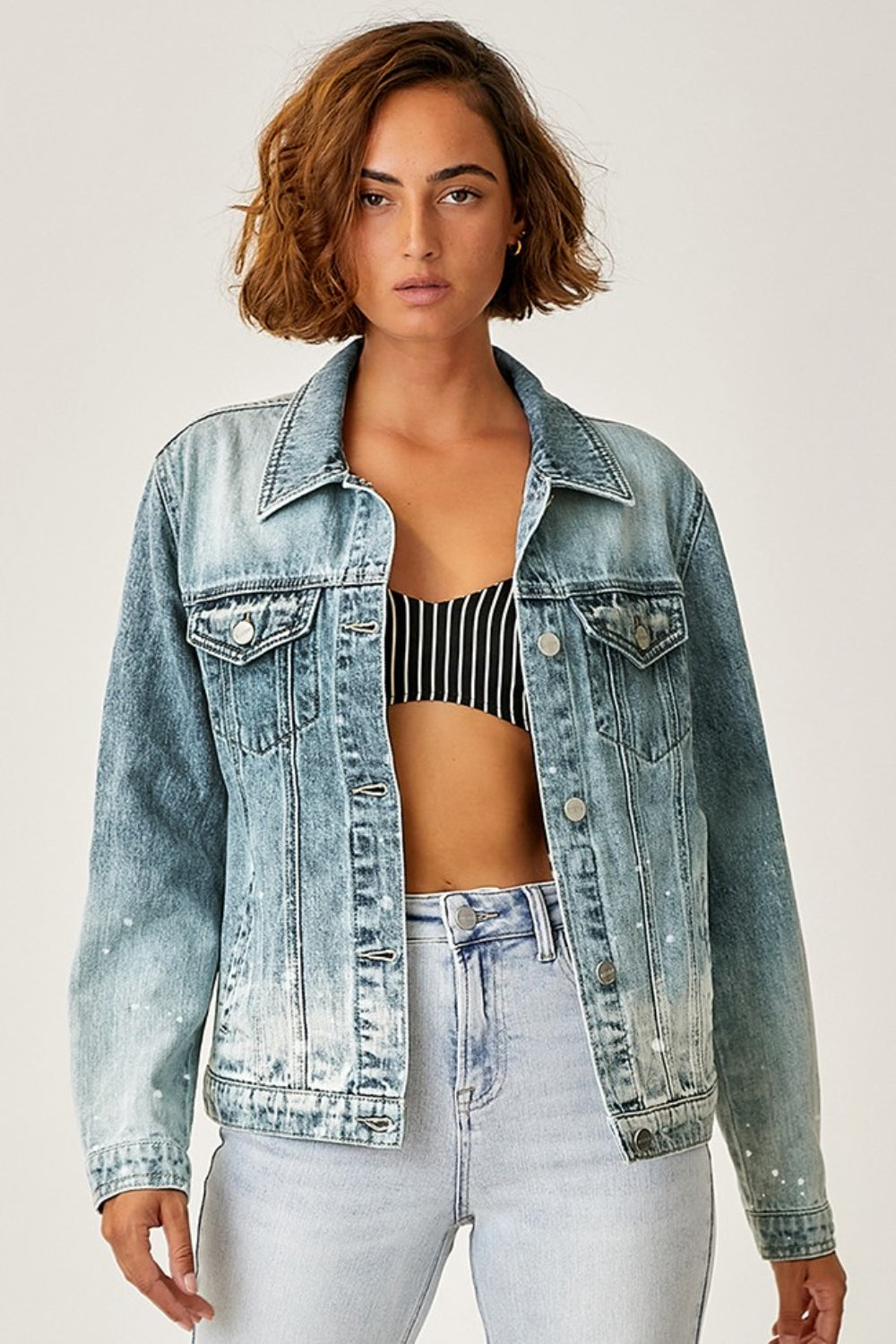 Chic Chic Button Up Ombre Washed Jacket