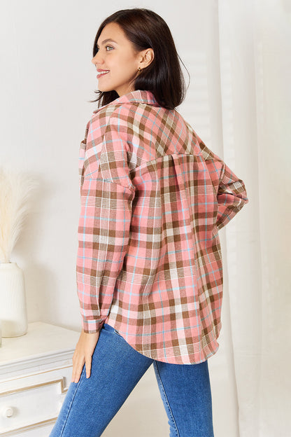 Chic Chic Plaid Collared Neck Long Sleeve Button-Up Shirt