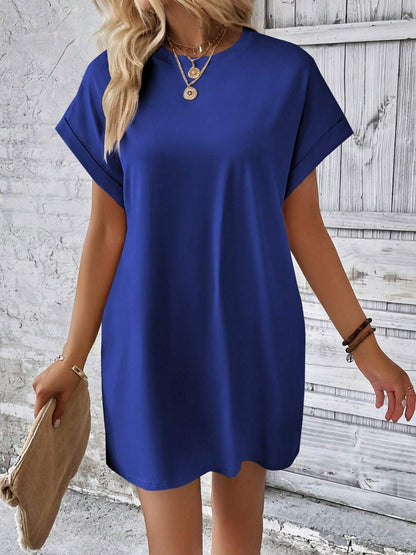 Round Neck Short Sleeve Mini Dress 