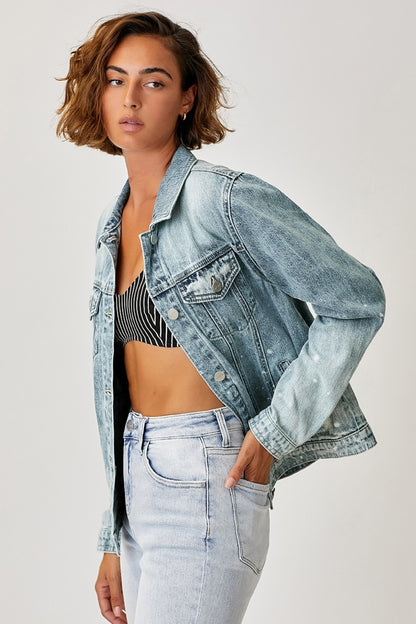 Chic Chic Button Up Ombre Washed Jacket