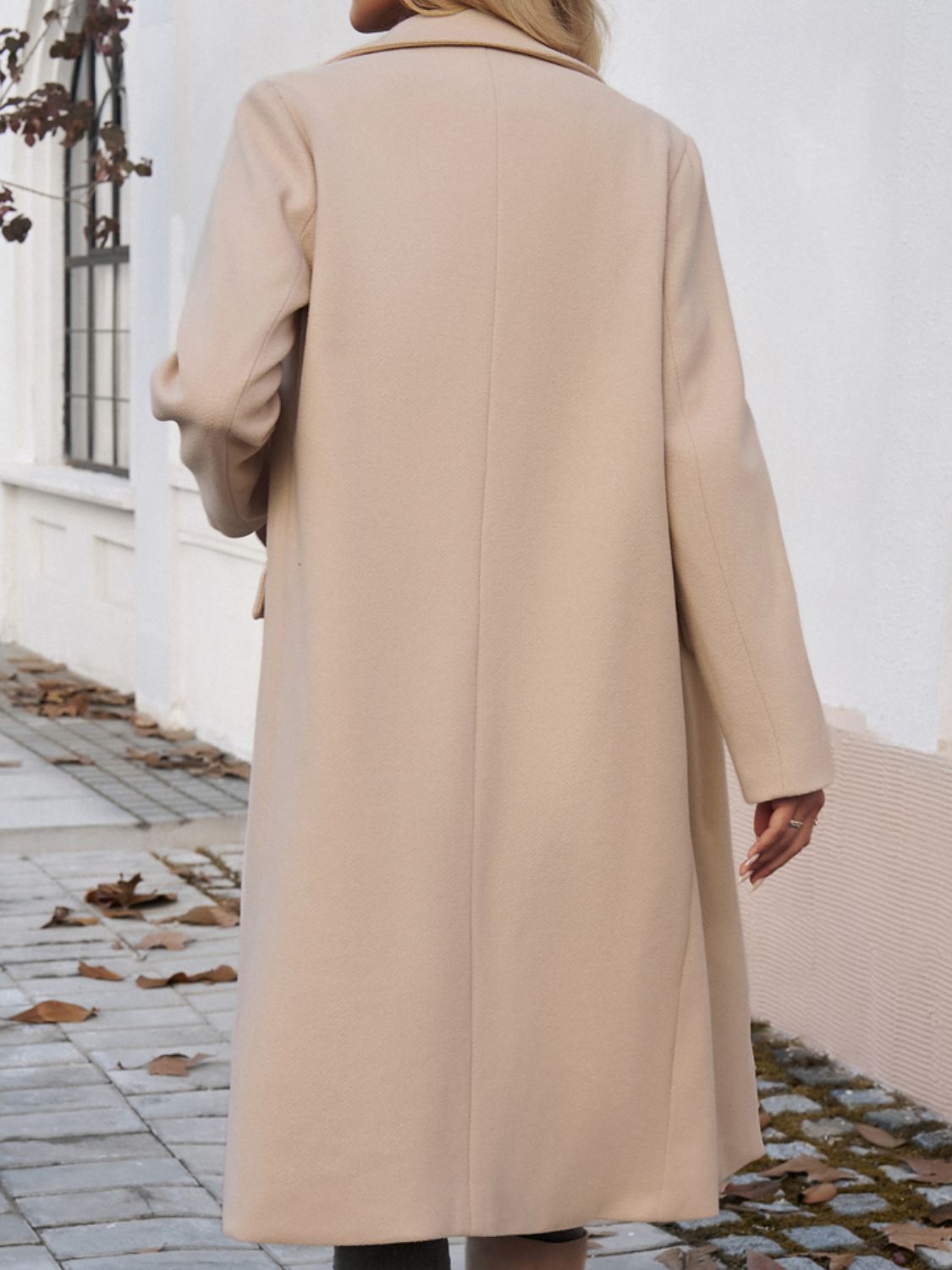 Pocketed Collared Neck Long Sleeve Coat Tan