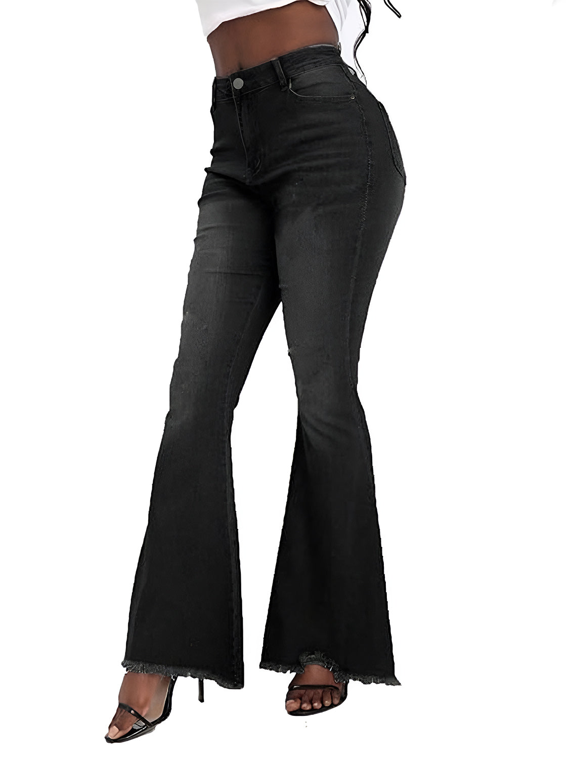 Raw Hem Flare Jeans with Pockets side black 