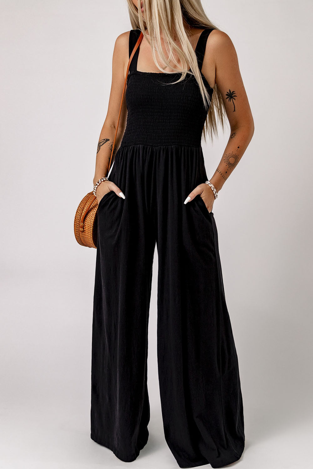 Gotta Go Wide Leg Jumpsuit with Pockets Black 