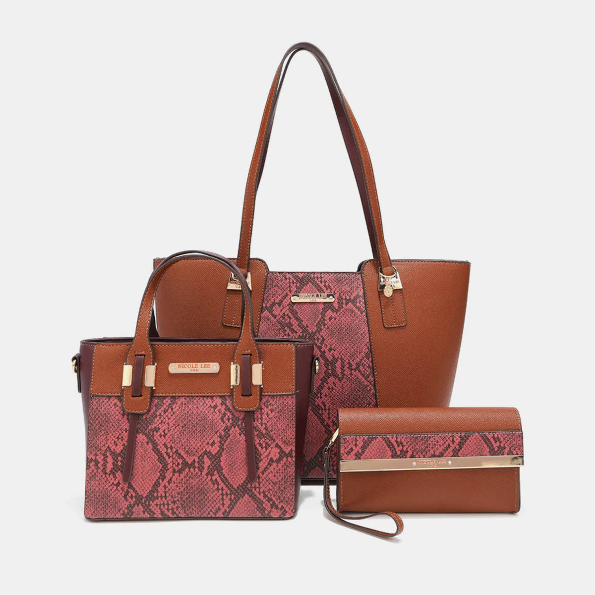 3-Piece Snake Print Handbag Set