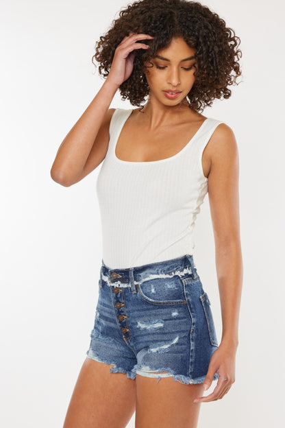 Chic Chic Distressed Button Fly Denim Shorts