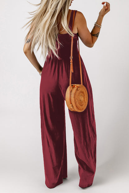 Gotta Go Wide Leg Jumpsuit with Pockets Wine