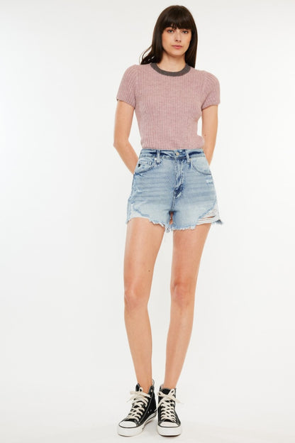 Chic Chic Distressed High Waist Denim Shorts with Pockets