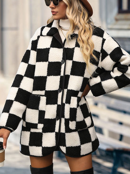 Chic Chic Full Size Checkered Coat with Pockets checkered