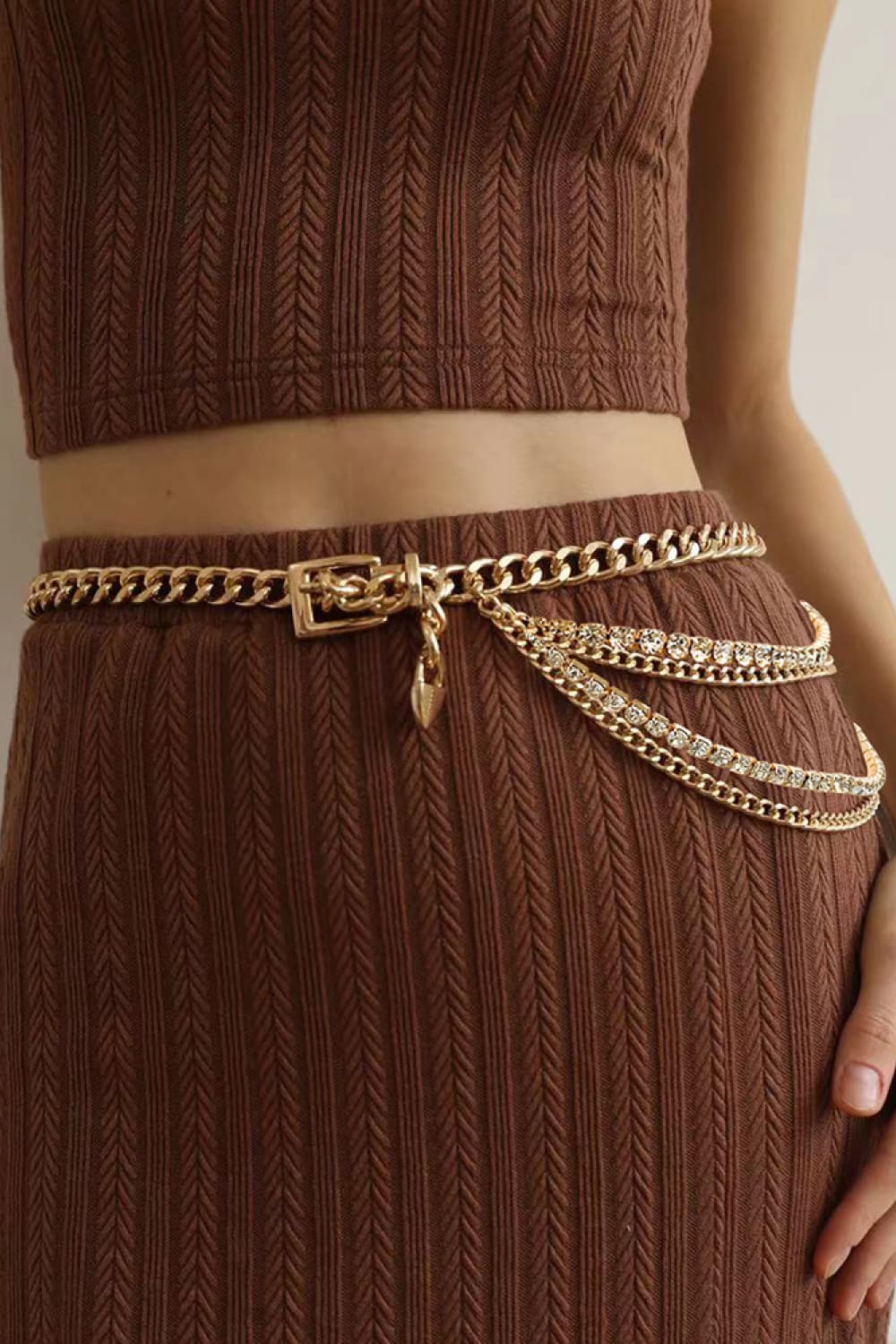 Chic Chic Rhinestone Chain Belt Gold