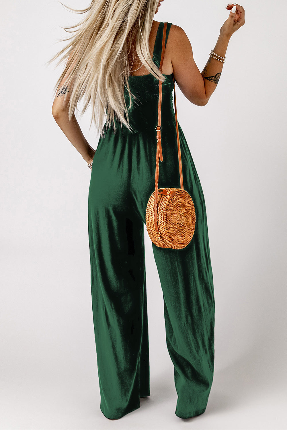 Gotta Go Wide Leg Jumpsuit with Pockets Green