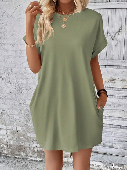 Round Neck Short Sleeve Mini Dress 