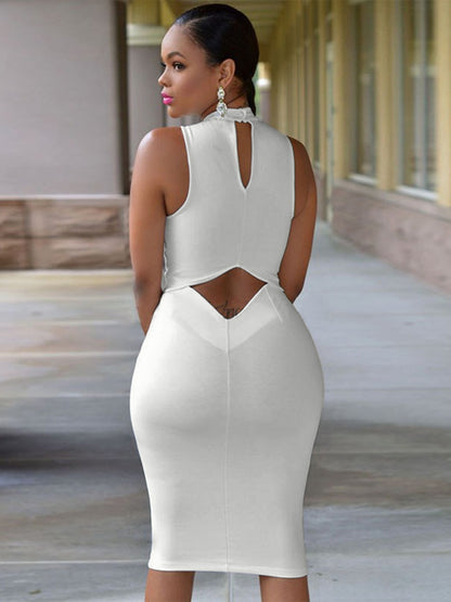 Cutout Mock Neck Sleeveless Dress white