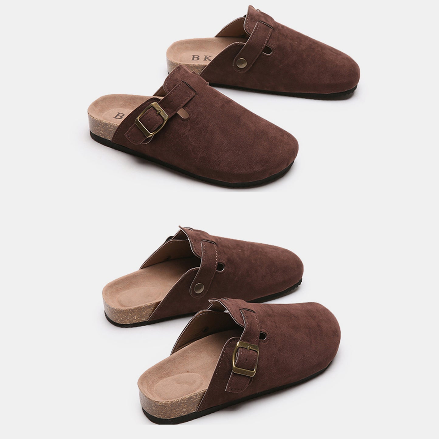 Suede Closed Toe Buckle Slide brown 