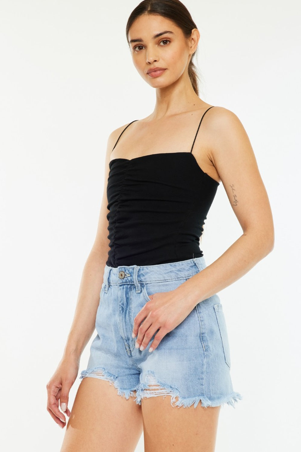 Chic Chic Raw Hem Distressed High Waist Denim Shorts