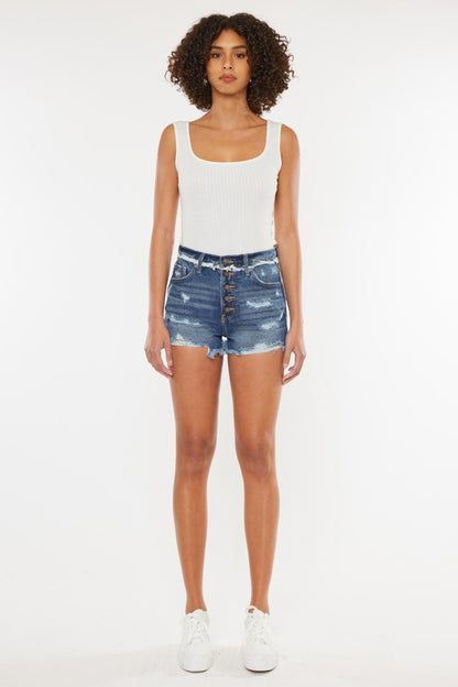 Chic Chic Distressed Button Fly Denim Shorts