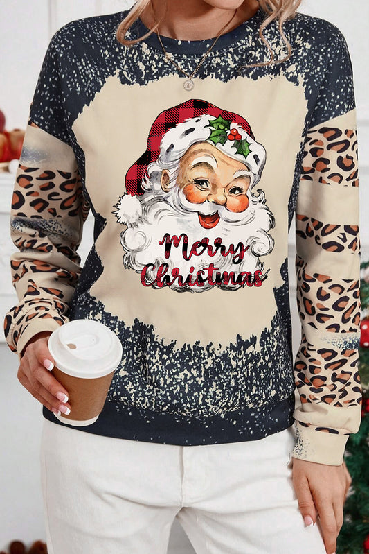 Santa Graphic Leopard Dropped Shoulder Sweatshirt chic chic boutique 