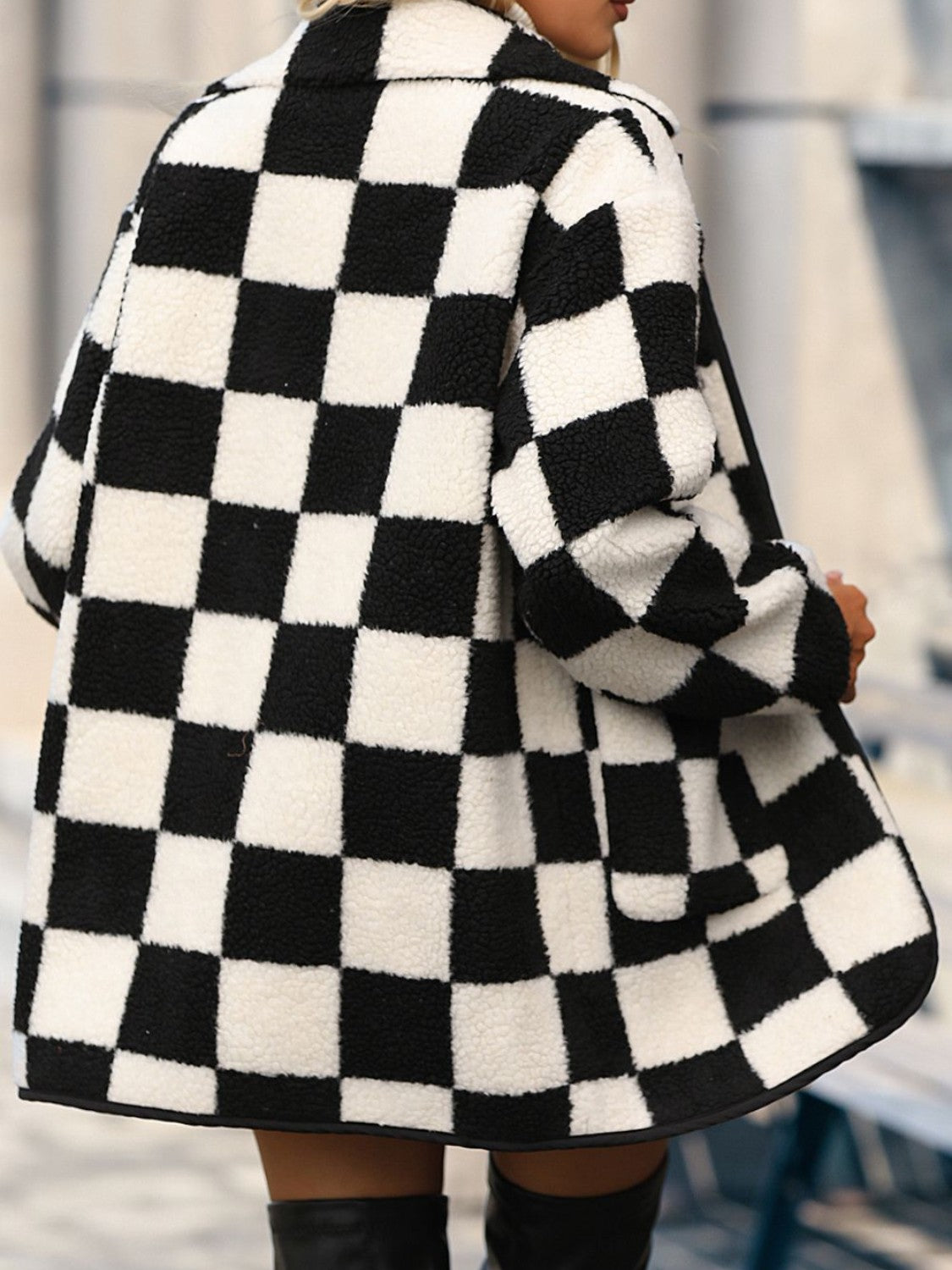 Chic Chic Full Size Checkered Coat with Pockets checkered