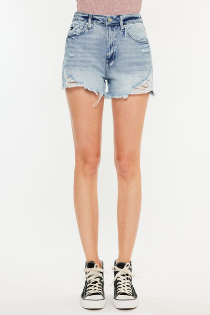 Chic Chic Distressed High Waist Denim Shorts with Pockets