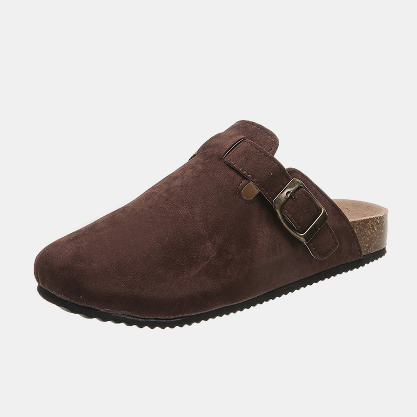 Suede Closed Toe Buckle Slide brown 